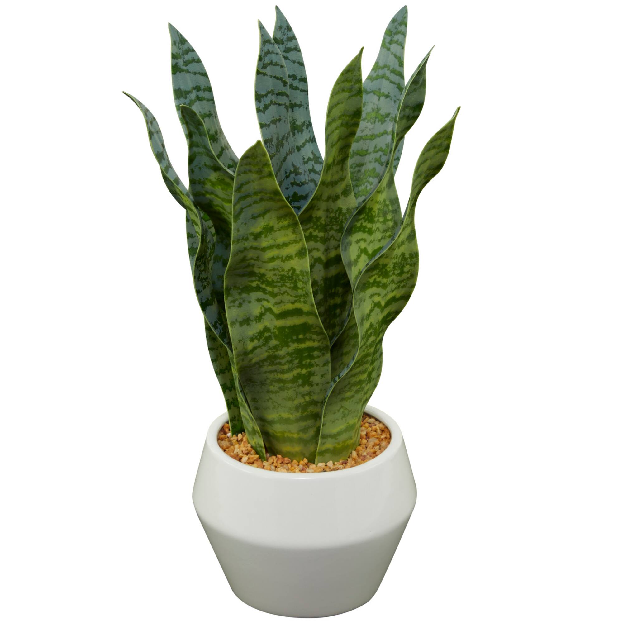 15" Green Snake Faux Foliage Artificial Plant with White Porcelain Pot